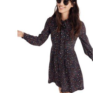 Madewell Womens Balsam Tie Neck Dress in Black Starry Night Silk 4